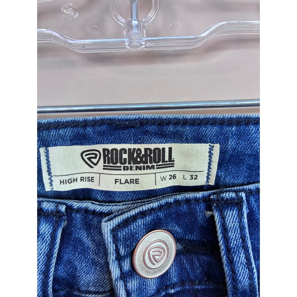 Rock & Roll Denim Womens High Rise Flare Jeans Blue Wash W26 L32 NWT - Picture 3 of 12
